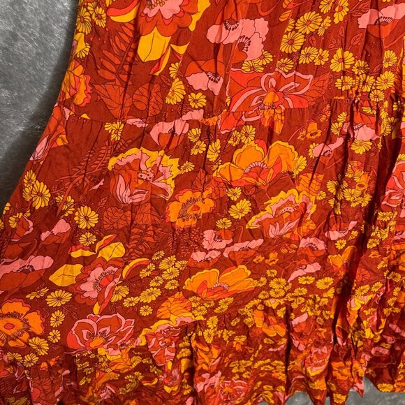 Women Colorful Floral 90s Retro Hippie Boho Girly Smocked Tiered Maxi Dress L - Picture 4 of 14